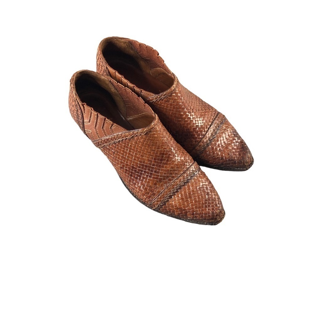 VTG Cole Haan Boho Tan Woven‎ Pointy Toe Low Ankle Booties Western Cowgirlcore - Picture 3 of 11